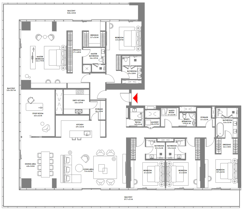 5 bedroom Penthouse floor plan at W The Residences by Arada