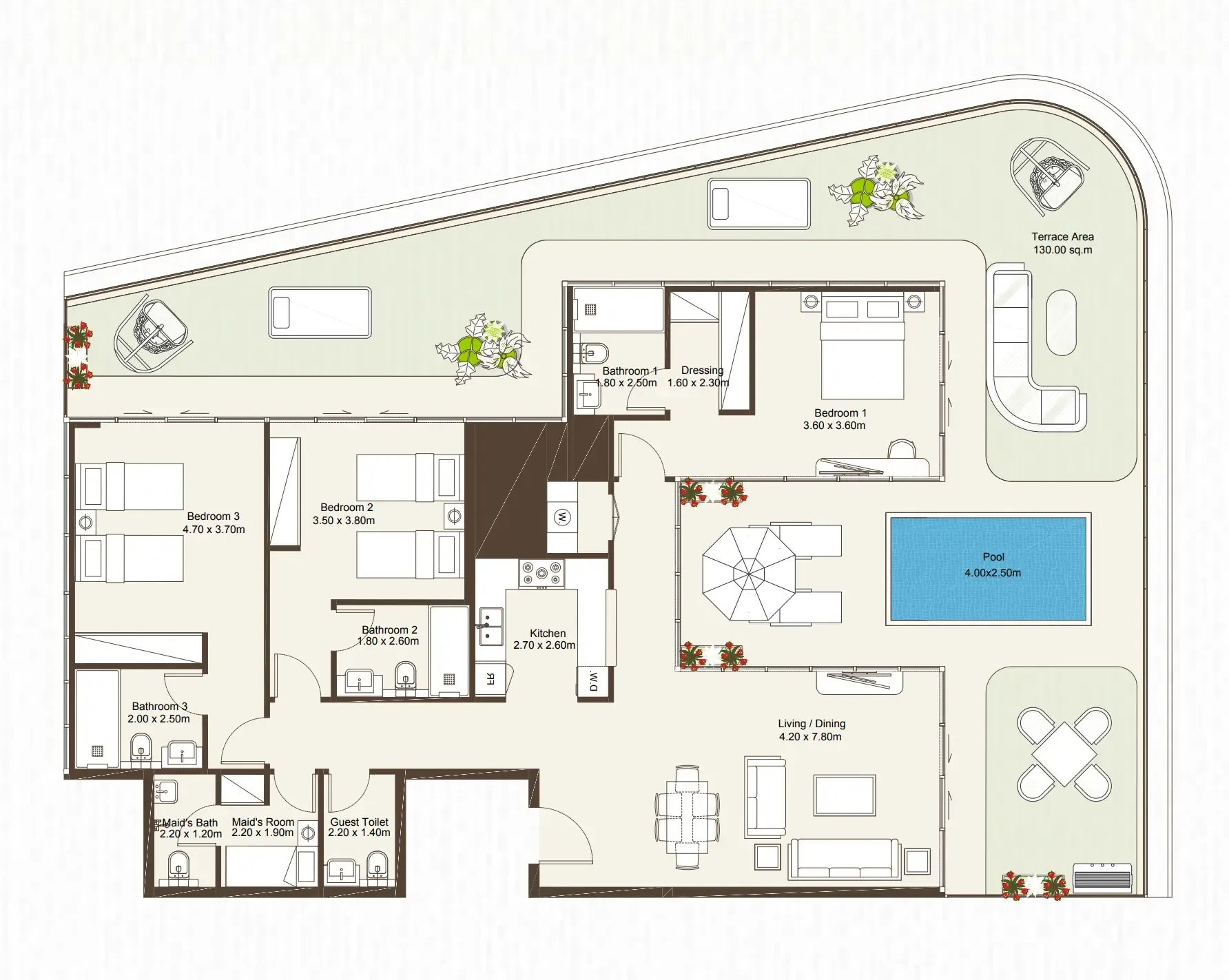 3 bedroom Apartments floor plan at Bab Al Qasr Sea View Residence 51