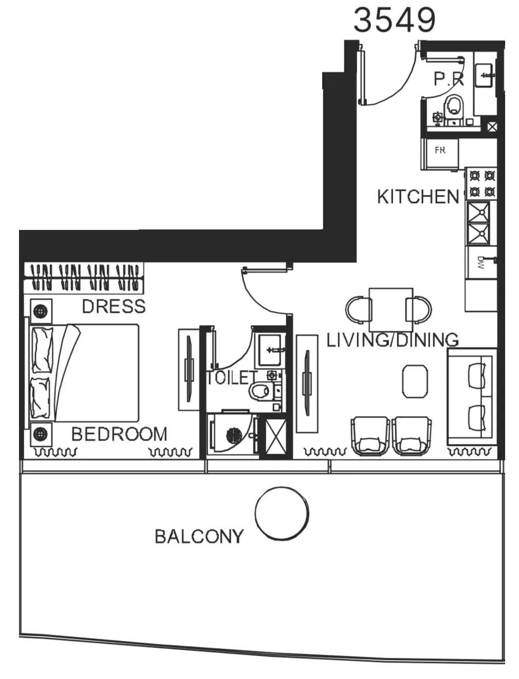 1 bedroom Apartments floor plan at The WOW Tower