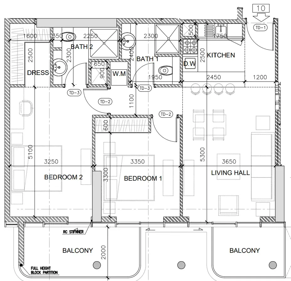 2 bedroom Apartments floor plan at Oak Yard