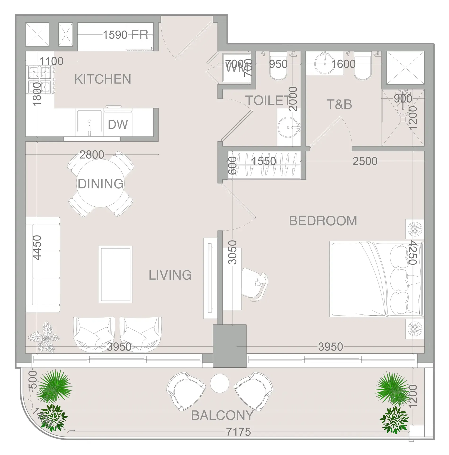 1 bedroom Apartments floor plan at VERDAN1A 4