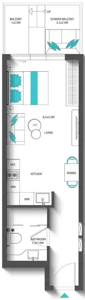 0 bedroom Apartments floor plan at Reef 996