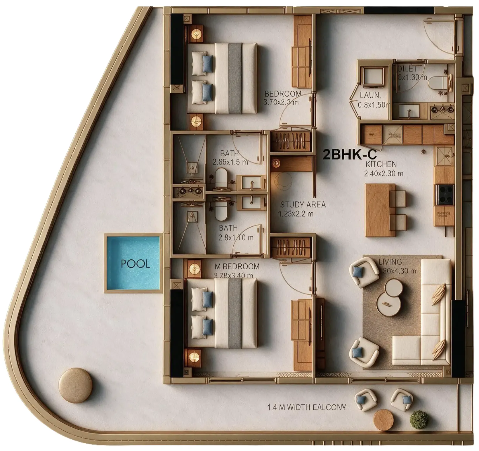 2 bedroom Apartments floor plan at Golf Place