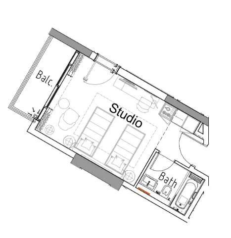 0 bedroom Apartments floor plan at Damac Hills 2 - Hotel Edge by Rotana