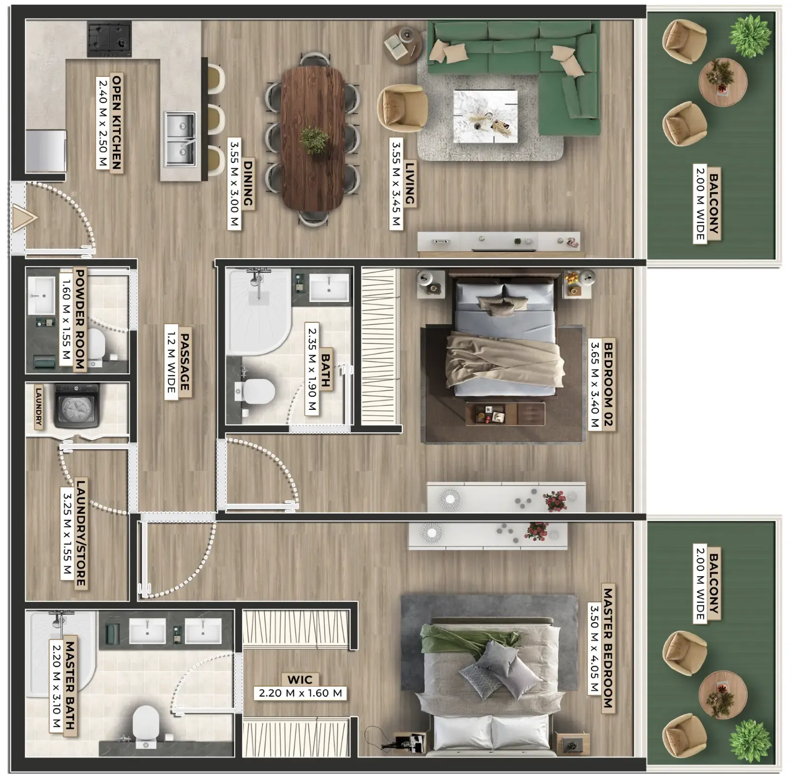 2 bedroom Apartments floor plan at Firoza