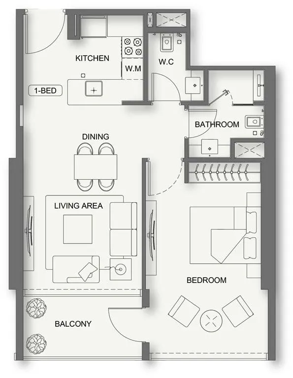 1 bedroom Apartments floor plan at Binghatti Cullinan