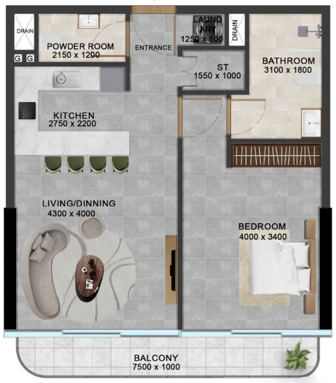1 bedroom Apartments floor plan at Vivanti Residences by Meteora