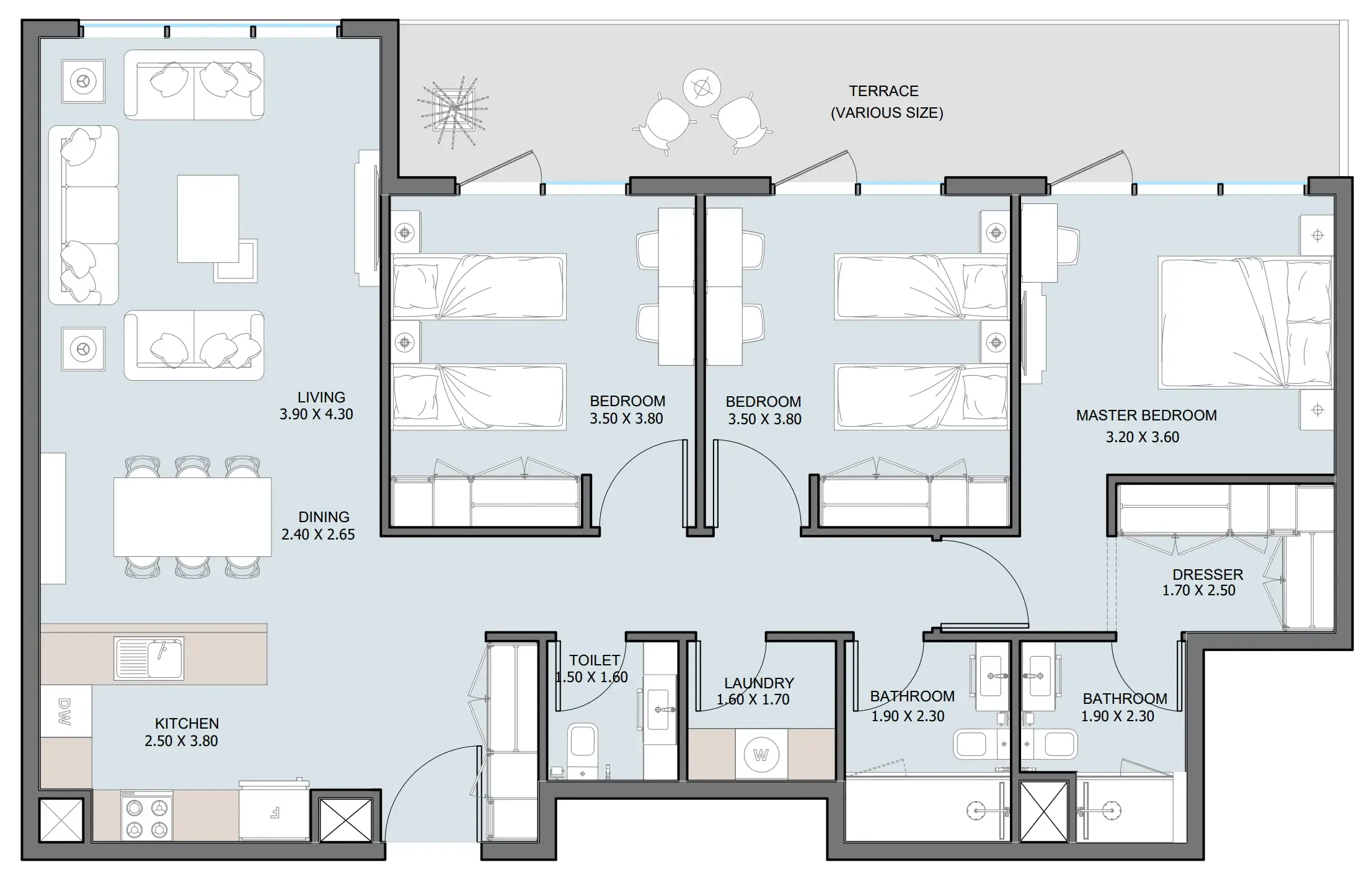 3 bedroom Apartments floor plan at The District