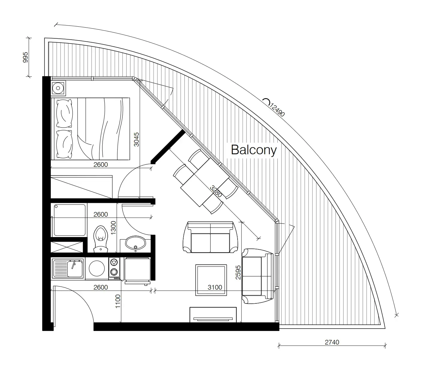 1 bedroom Apartments floor plan at Oasis Two