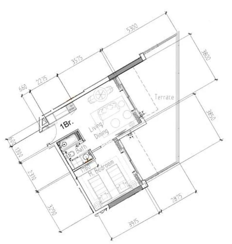 1 bedroom Apartments floor plan at Damac Hills 2 - Hotel Edge by Rotana
