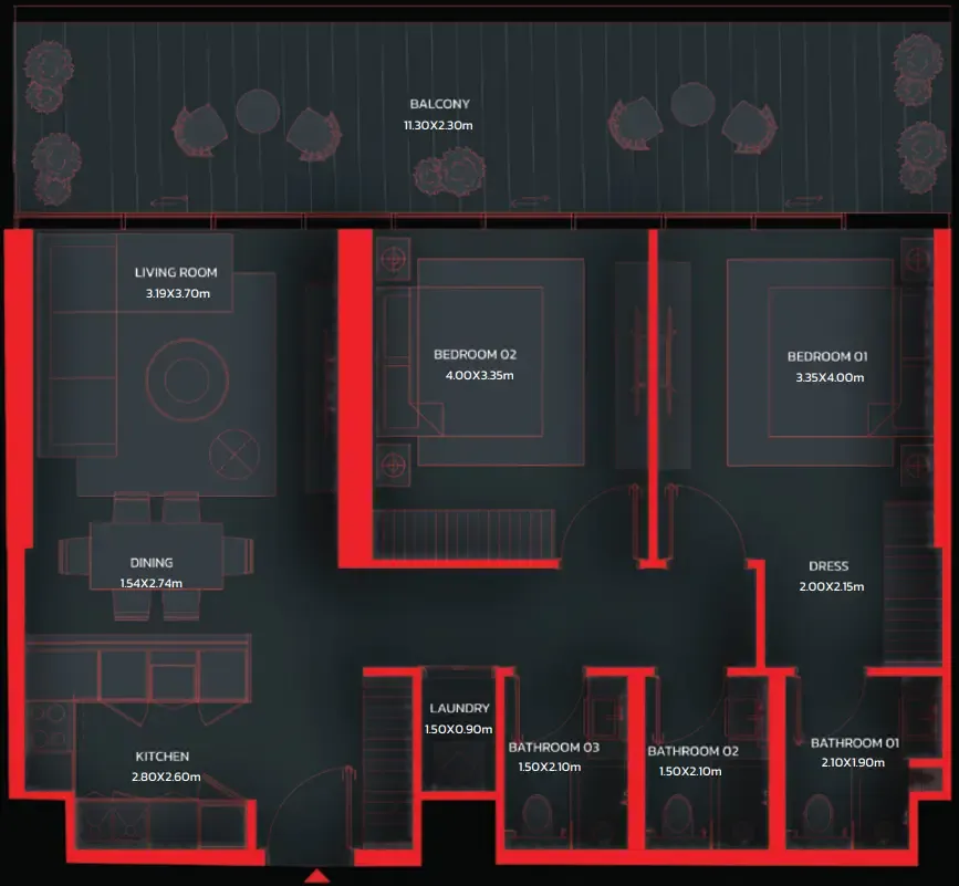 2 bedroom Apartments floor plan at Tonino Lamborghini Residences by BNW Developments