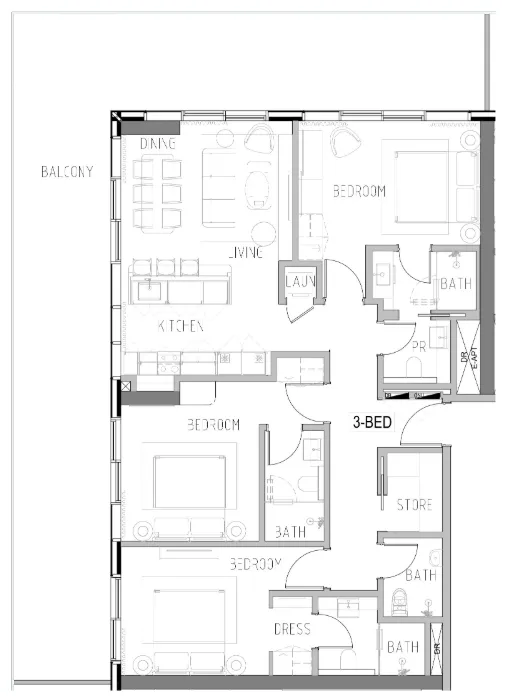 3 bedroom Apartments floor plan at Shoreline