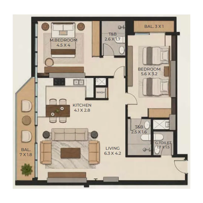 2 bedroom Apartments floor plan at Cresswell Homes