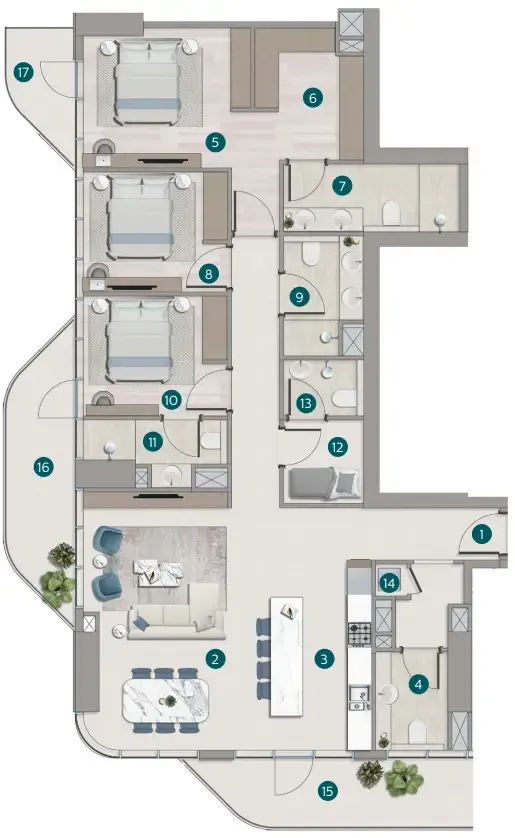3 bedroom Apartments floor plan at Flora Shore Beachside Residences
