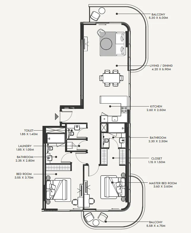 2 bedroom Apartments floor plan at Azizi Amir