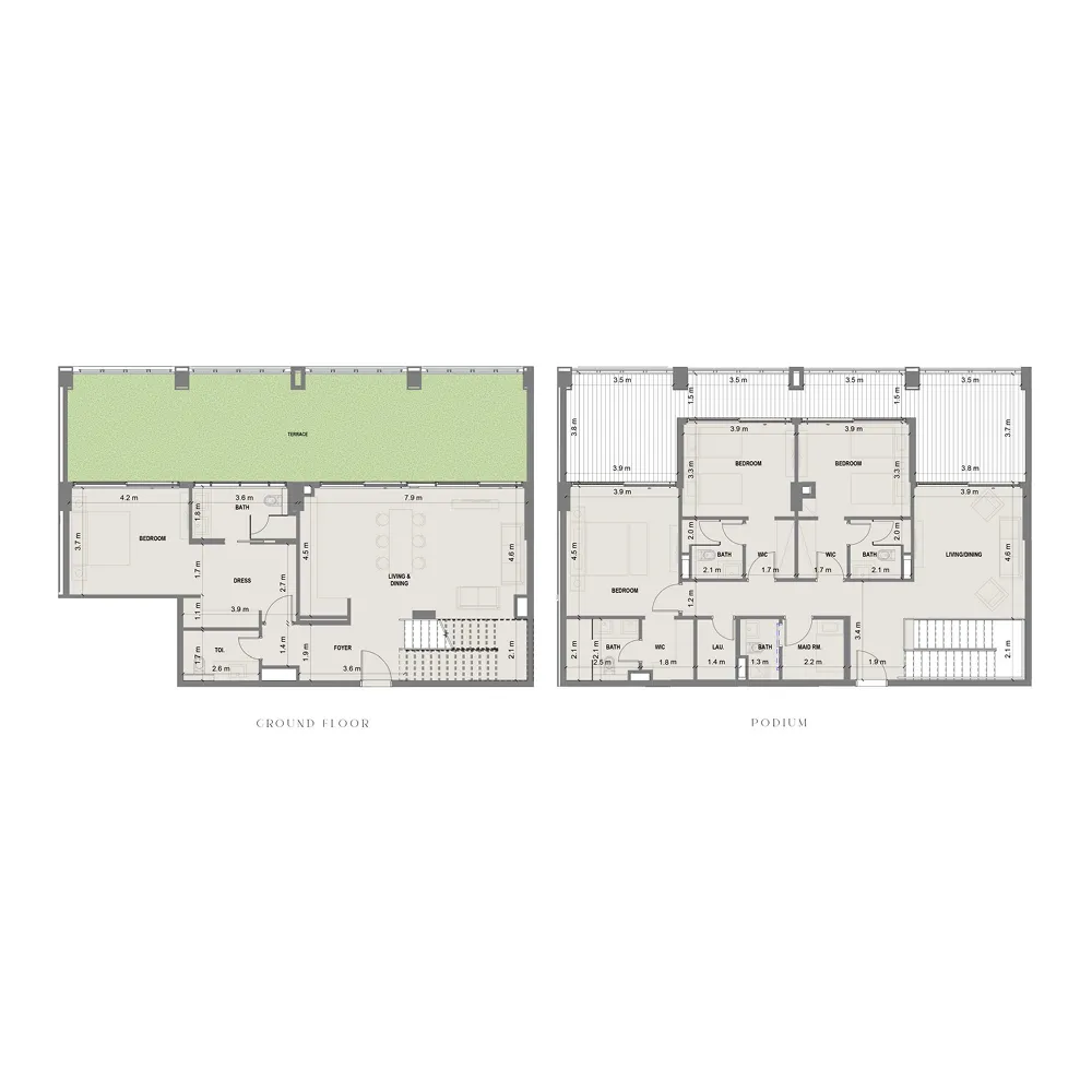 4 bedroom Duplex floor plan at Blue Marina Residence