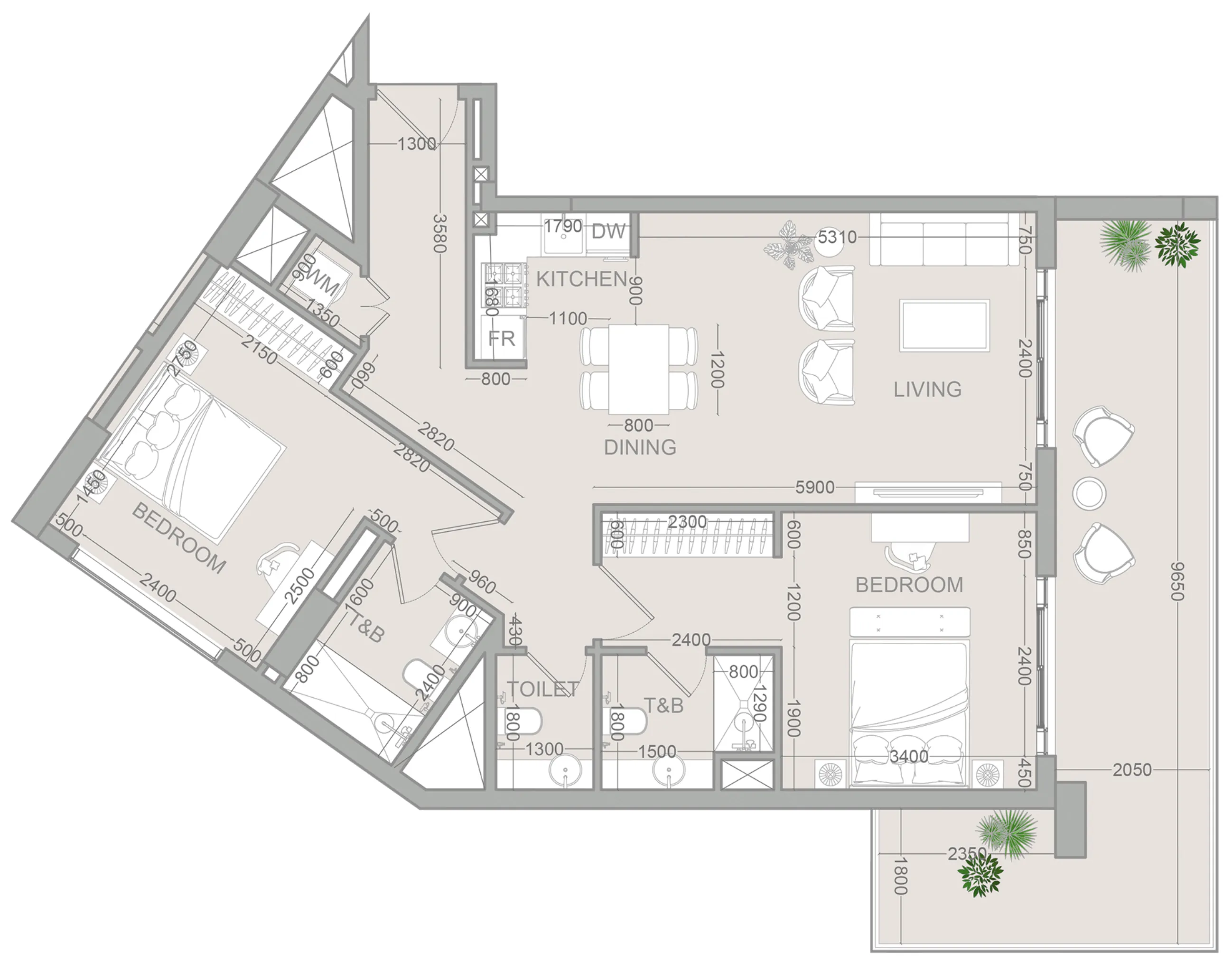 2 bedroom Apartments floor plan at VERDAN1A 2