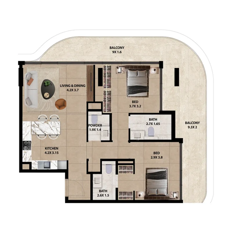 2 bedroom Apartments floor plan at Marquis Horizon