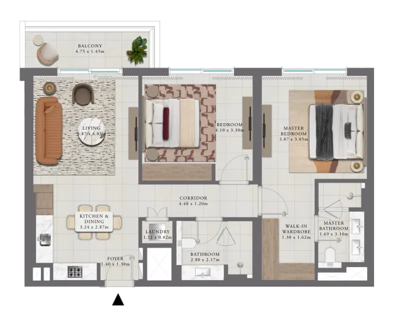 2 bedroom Apartments floor plan at Golf Trails
