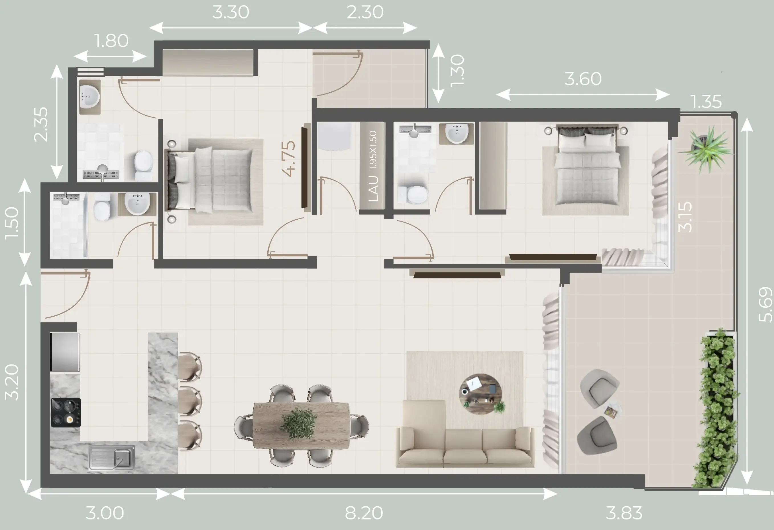 2 bedroom Apartments floor plan at Galleria Residences