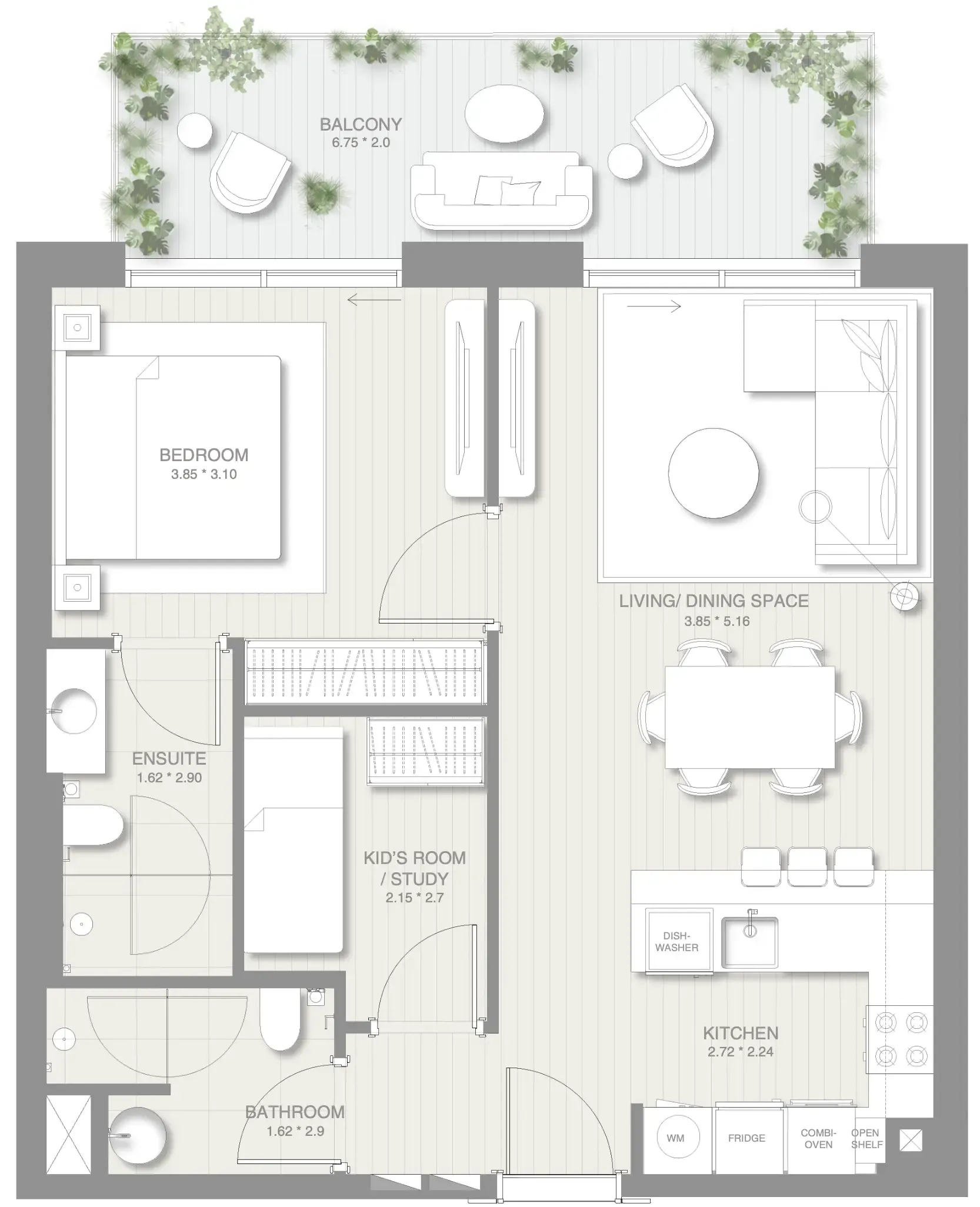 1.5 bedroom Apartments floor plan at Sol Levante
