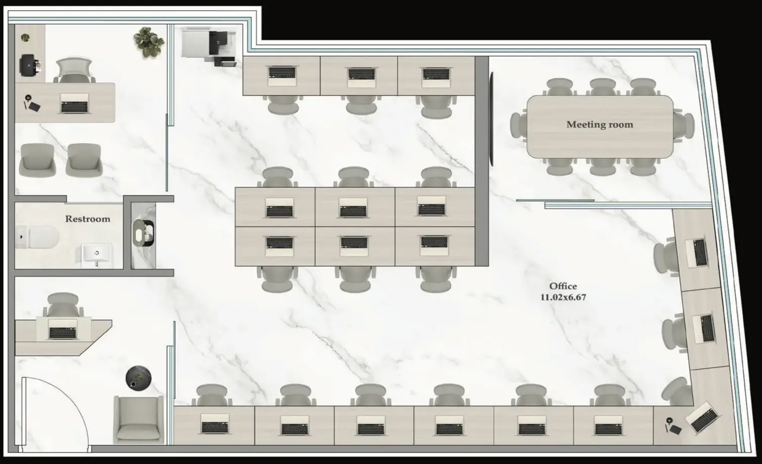  bedroom Office floor plan at Aspirz
