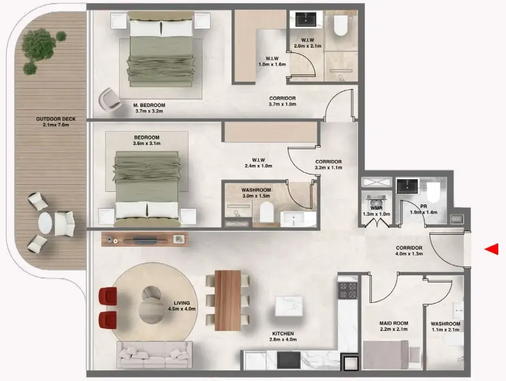 2.5 bedroom Apartments floor plan at The Tides