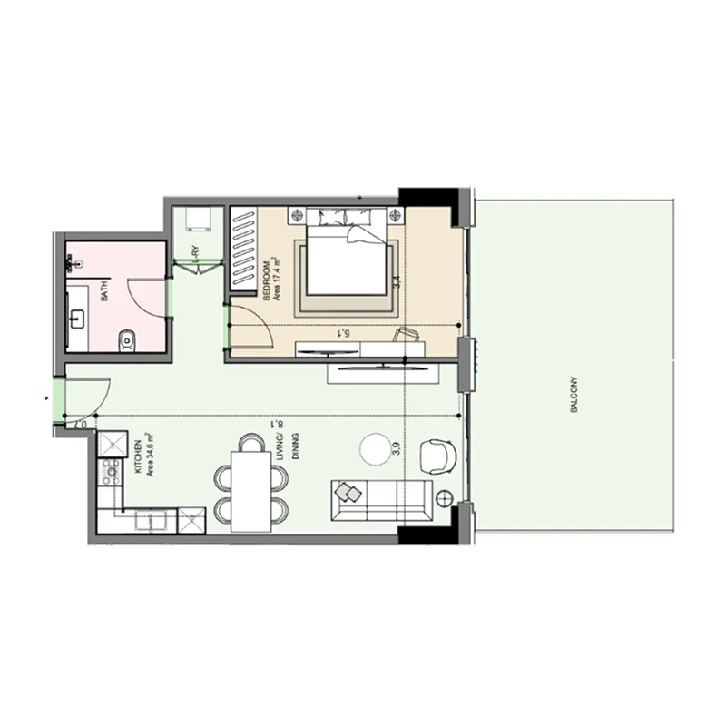 1 bedroom Apartments floor plan at Edgewater Residences 1, 2 and 3