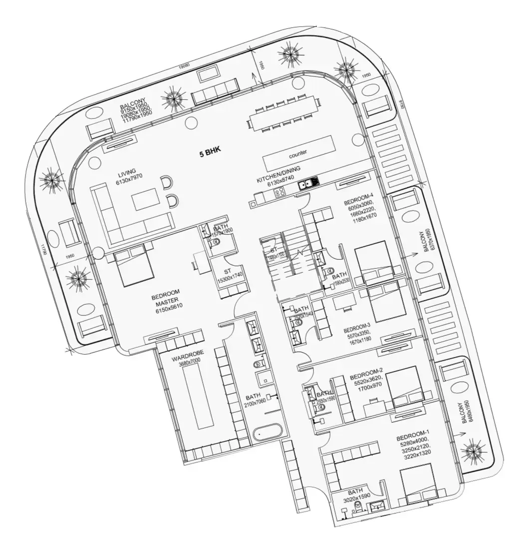 5 bedroom Penthouse floor plan at Villa Del Garda
