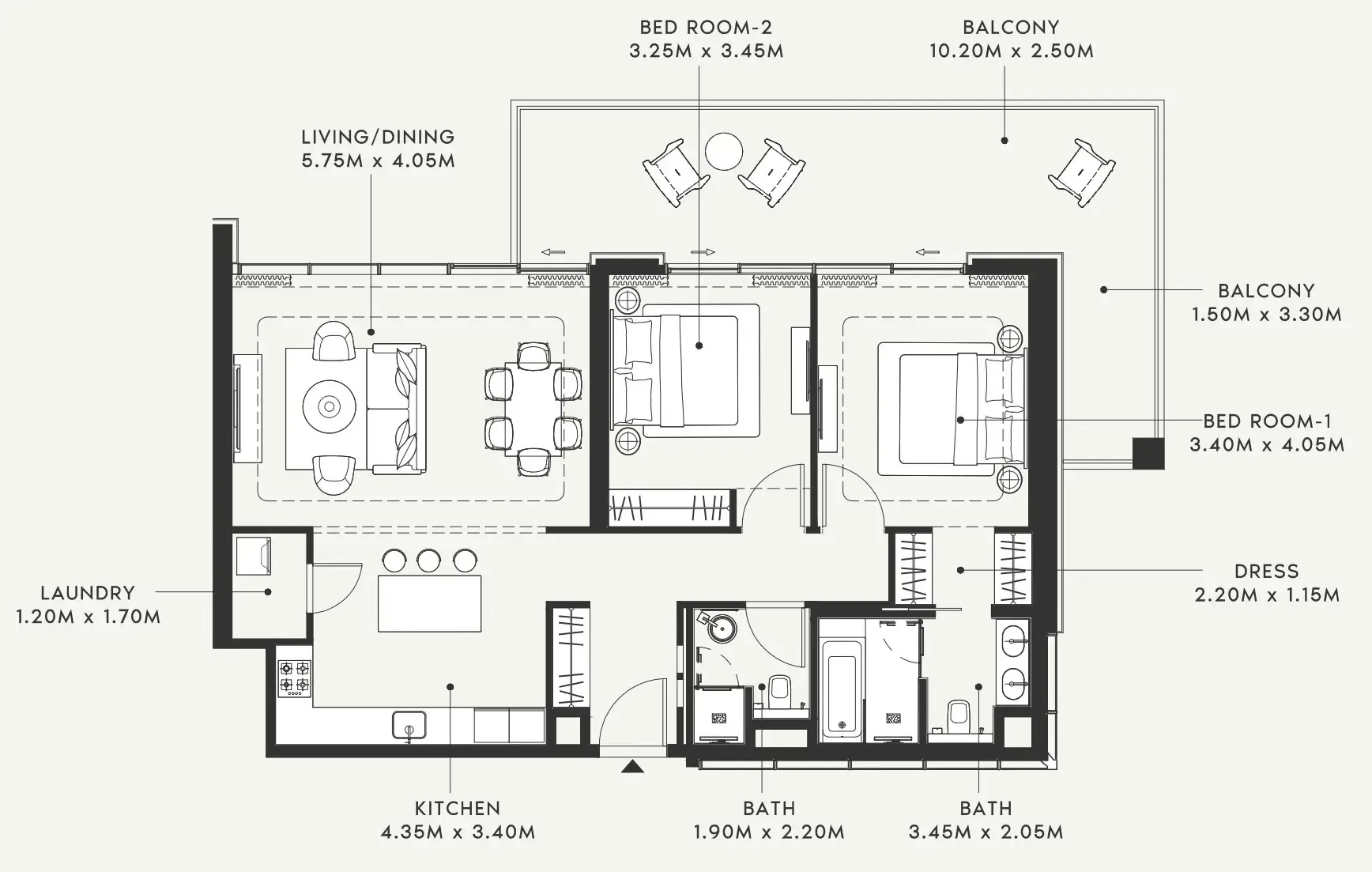 2 bedroom Apartments floor plan at Riviera 58