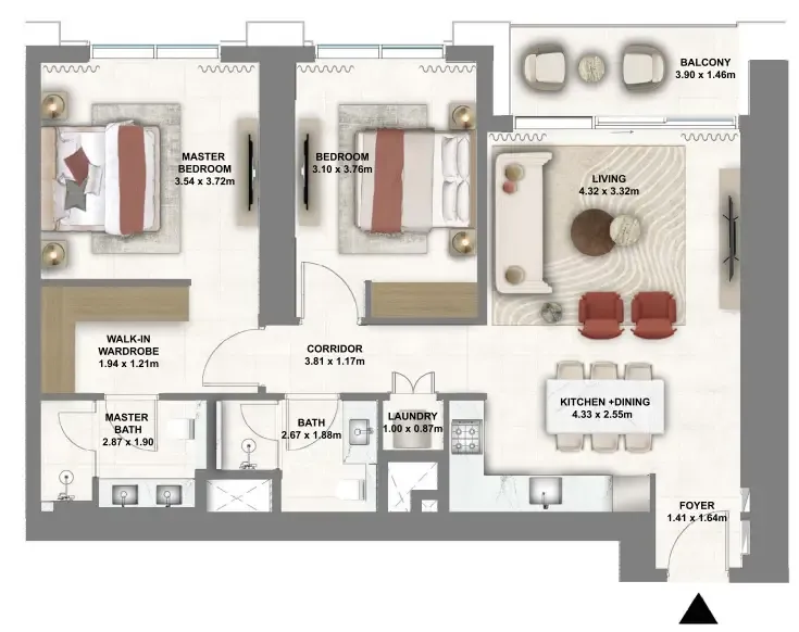 2 bedroom Apartments floor plan at Montiva by Vida