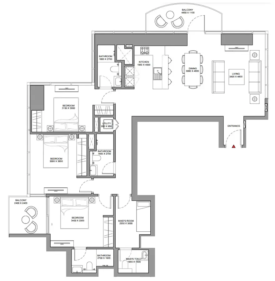 3 bedroom Apartments floor plan at Skyscape