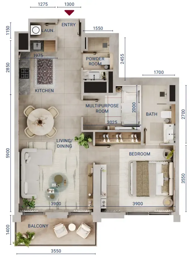 1 bedroom Apartments floor plan at Mirdad