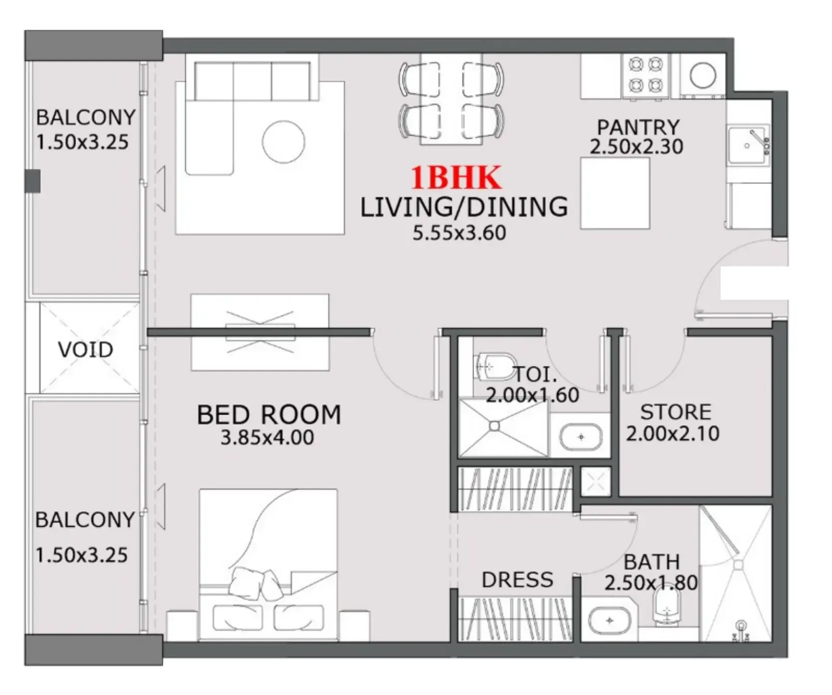 1.5 bedroom Apartments floor plan at Provenza Residences