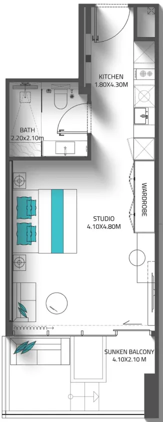 0 bedroom Apartments floor plan at Reef 998