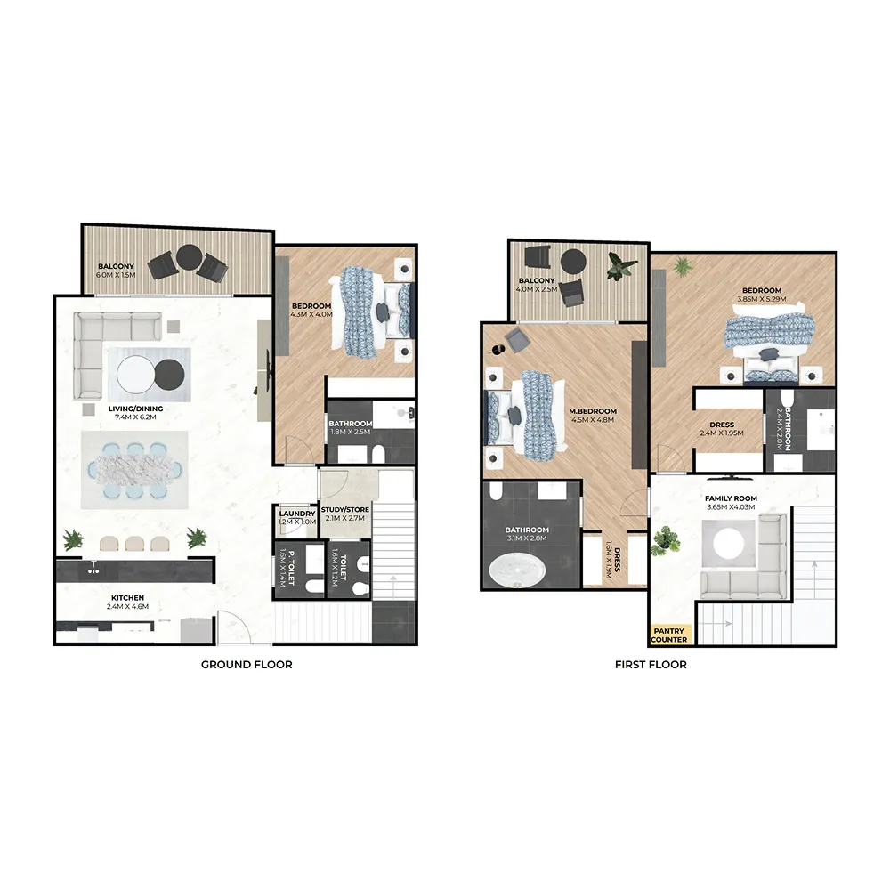3 bedroom Duplex floor plan at Hatimi Residences