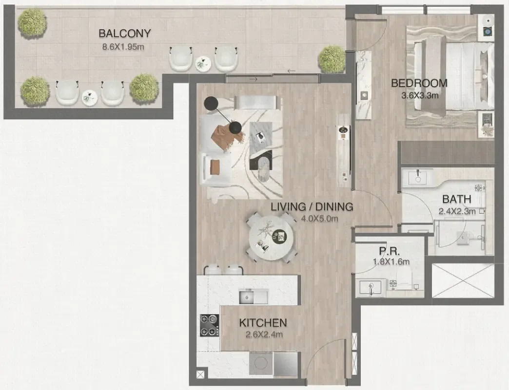 1 bedroom Apartments floor plan at One by Nine