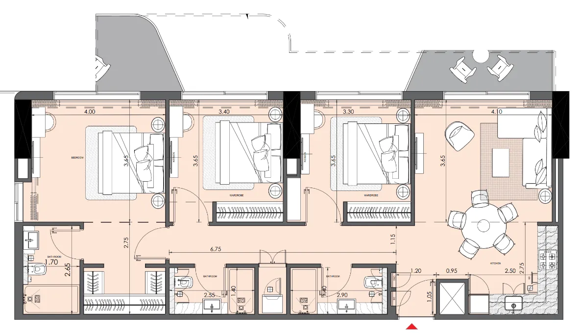 3 bedroom Apartments floor plan at Azizi Wasel