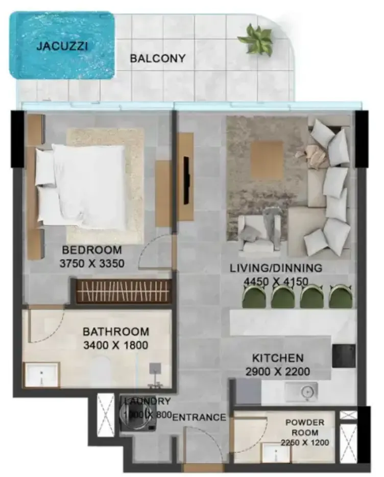 1 bedroom Apartments floor plan at Vivanti Residences by Meteora