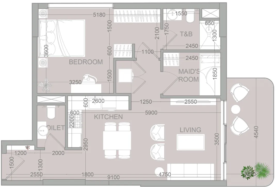 1.5 bedroom Apartments floor plan at TETR1S Tower