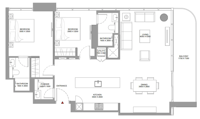 2 bedroom Apartments floor plan at Pristine Beach Residences