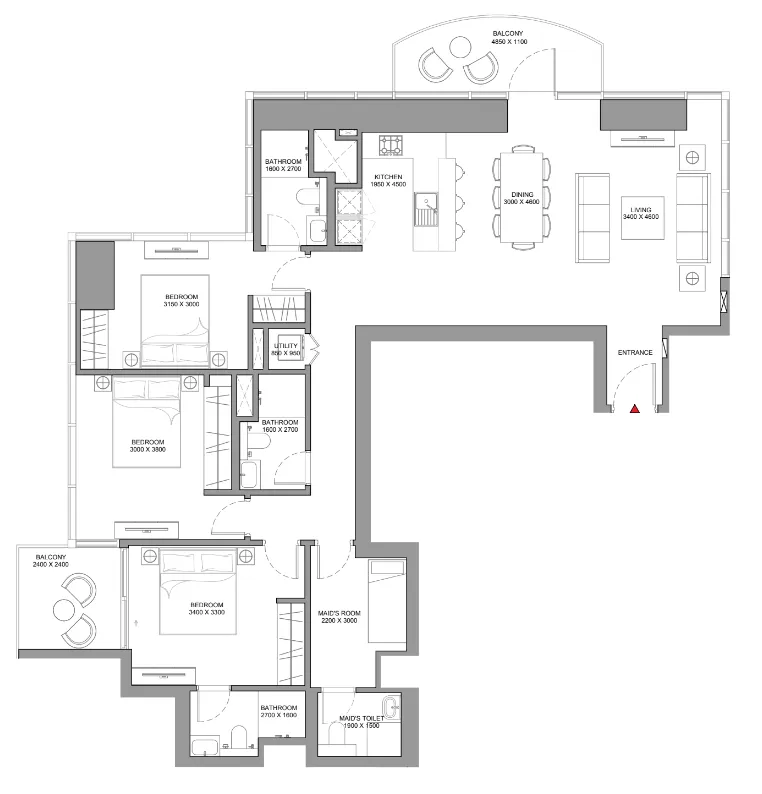3 bedroom Apartments floor plan at Skyscape