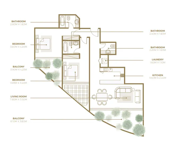 2 bedroom Apartments floor plan at Azizi Mina