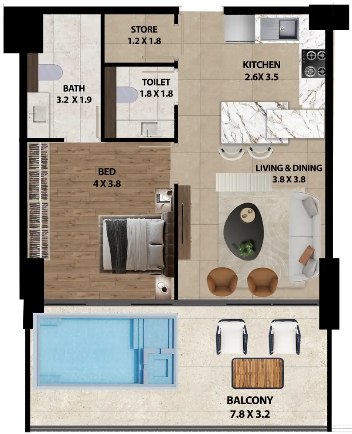 1 bedroom Apartments floor plan at Marquis One