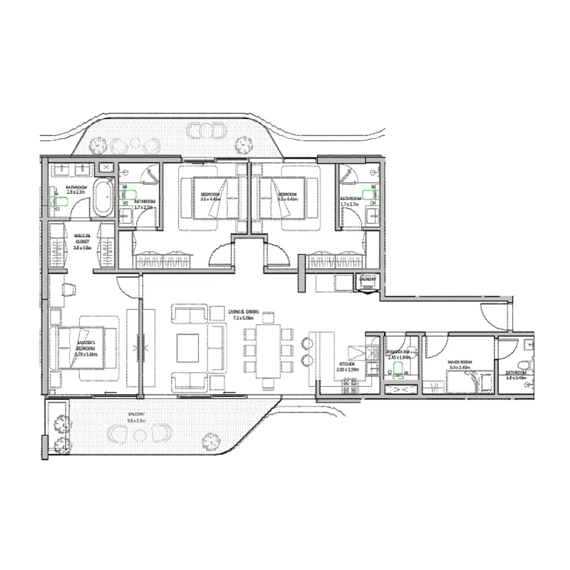 2 bedroom Apartments floor plan at The Blue Beach Residence