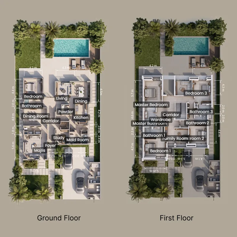 5 bedroom Villa floor plan at Yas Riva Reserve