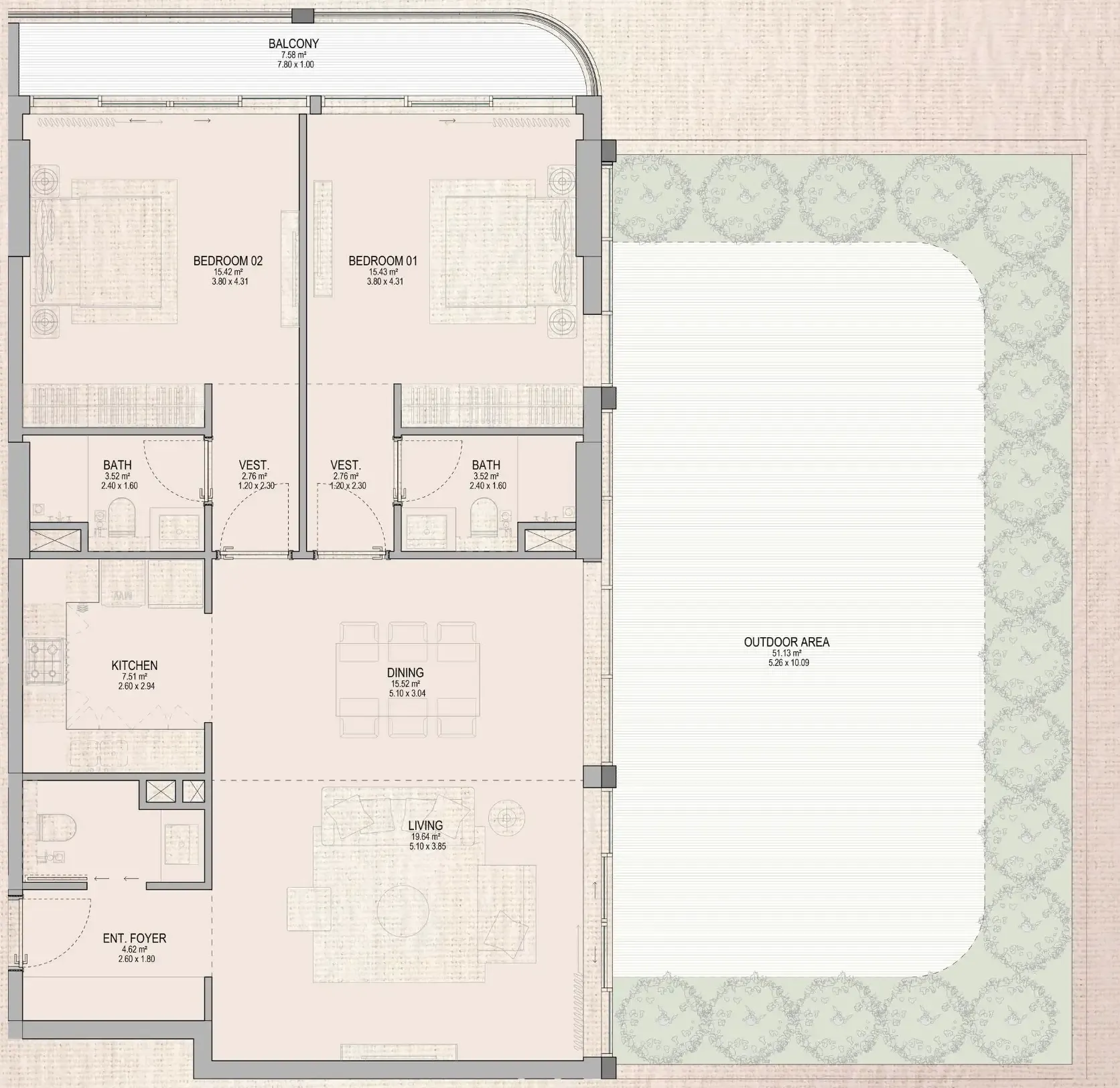 2 bedroom Apartments floor plan at Grandala