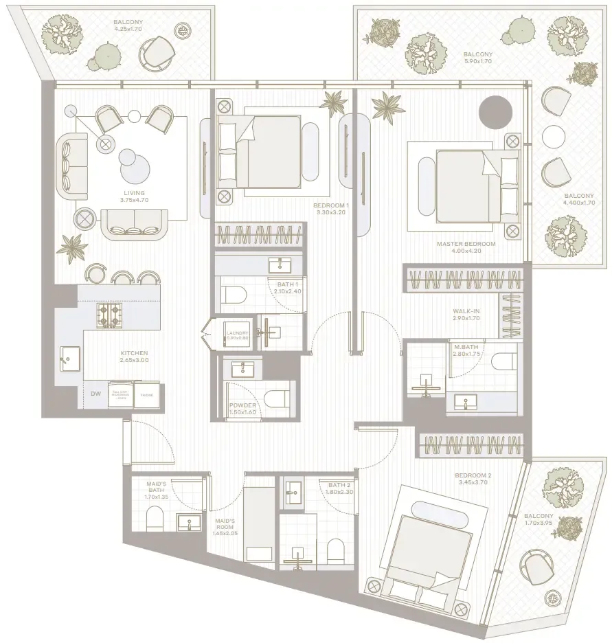 3 bedroom Apartments floor plan at Park Five