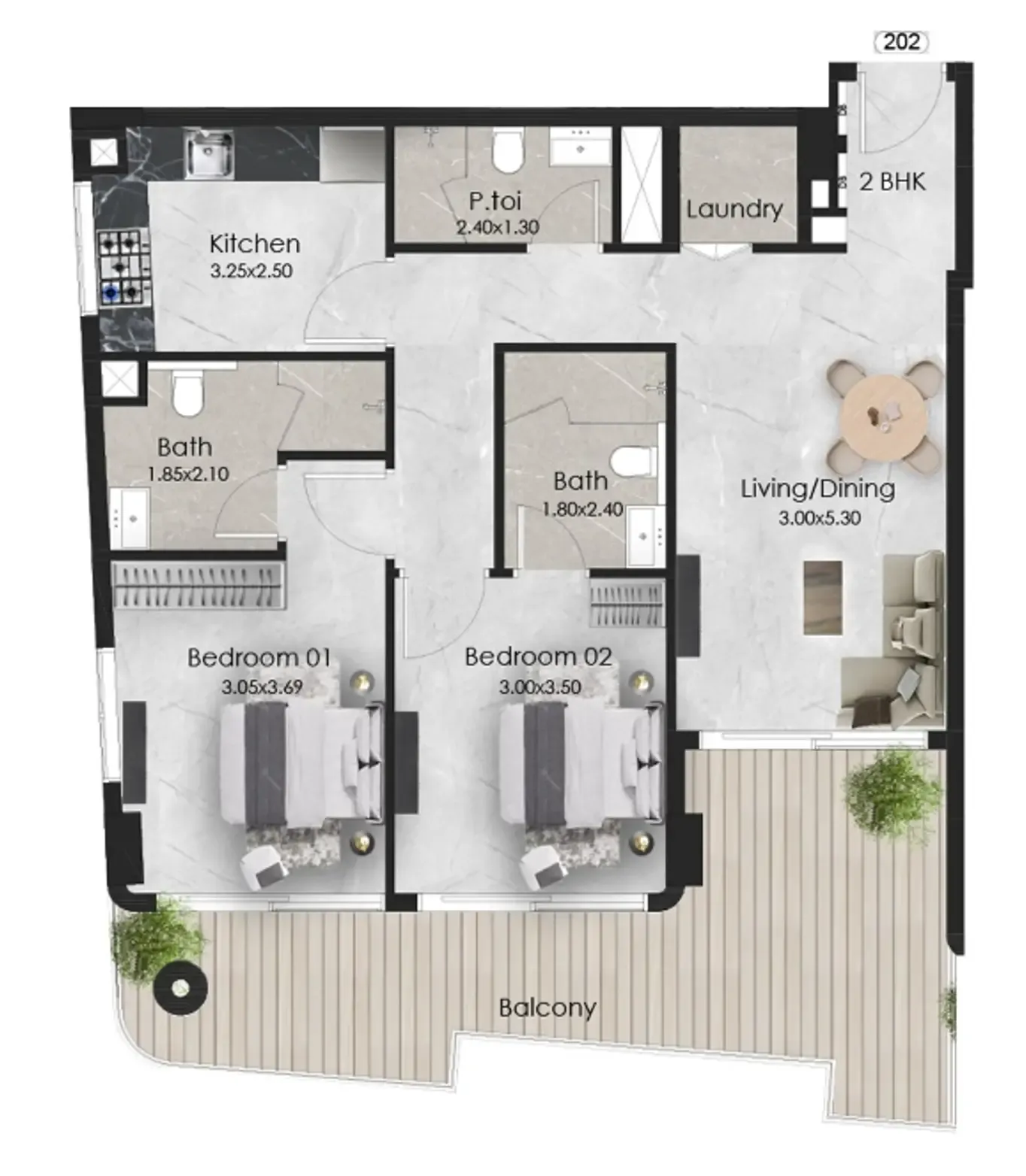 2 bedroom Apartments floor plan at Aristo