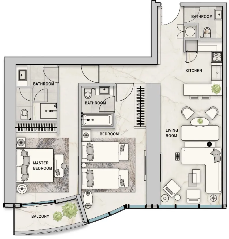 2 bedroom Apartments floor plan at The Biltmore Residences Sufouh